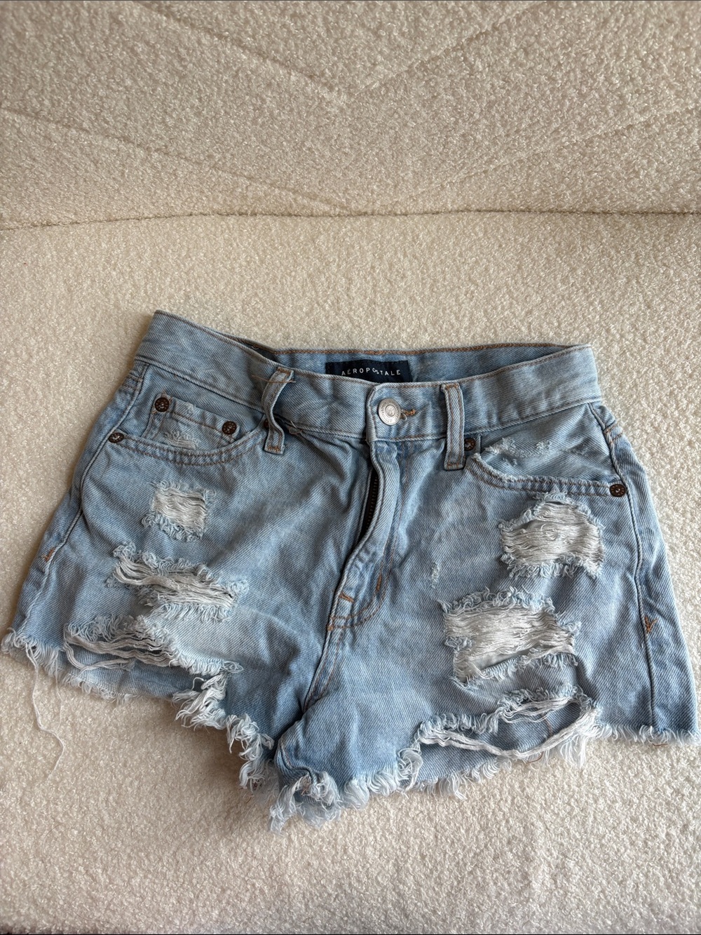 Aeropostale Light Blue Vintage High-Rise Denim Shorty Shorts